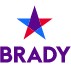 Logo of the organization Brady United Against Gun Violence. A purple, blue and red star with the word Brady in purple below it on a white background.